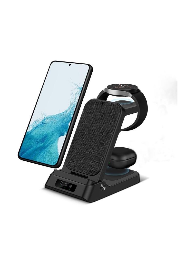 Barakah Samsung Wireless Charging Station, Foldable 3 in 1 Super Fast Charger Stand, Multiple Devices Charger for Samsung Galaxy S22/S22/S21/S20/S10, Watch 5/4/3, Galaxy Buds/Pro - Image 1