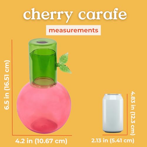 ban.do Cute Glass Carafe, Bedside Water Pitcher, Novelty/Unique/Fruit Pitcher and Cup, Cherry - Image 2