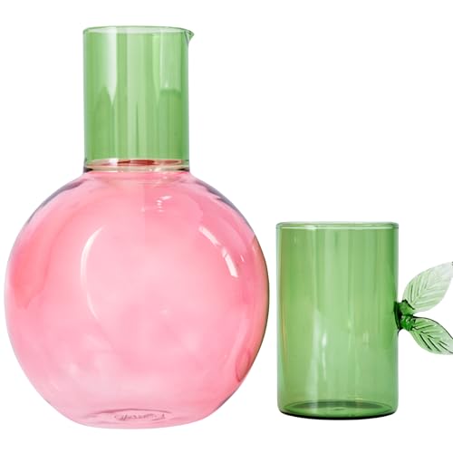 ban.do Cute Glass Carafe, Bedside Water Pitcher, Novelty/Unique/Fruit Pitcher and Cup, Cherry - Image 1