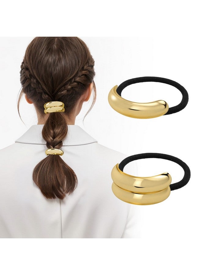 JIRIS 2PCS Metal Hair Tie For Women,Gold Hair Cuffs,Metal Geometric Gold Hair Ties, Hair Accessories Stretchy and Non-Damage Ponytail Holders,Metal Ponytail Cuff Hair Bands For Hair Styling (SET1) - Image 1