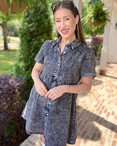 GRAPENT Womens Dresses for Summer Dresses for Women 2023 Elegant Mothers Day Dress for Women Short Cocktail Dress Spring Dresses Women Casual Jean Shirt Dresses for Women Denim Color Foxy Grey Size XL - Image 4