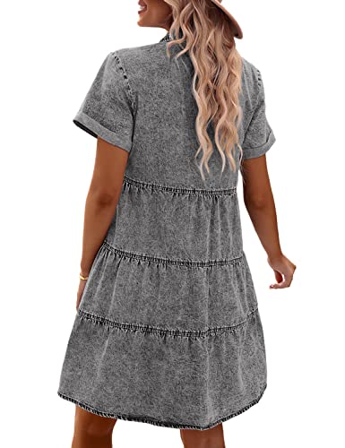 GRAPENT Womens Dresses for Summer Dresses for Women 2023 Elegant Mothers Day Dress for Women Short Cocktail Dress Spring Dresses Women Casual Jean Shirt Dresses for Women Denim Color Foxy Grey Size XL - Image 2