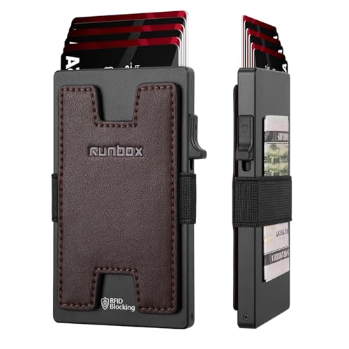 RUNBOX Slim Card Holder Wallet for Men, Minimalist RFID Blocking Wallet with Pop-Up Function, Ultra-Thin Design, Metal Business Card Cases holds 6+6 Cards, Gifts for Men, Men's Accessories - Image 1