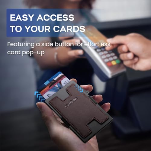 RUNBOX Slim Card Holder Wallet for Men, Minimalist RFID Blocking Wallet with Pop-Up Function, Ultra-Thin Design, Metal Business Card Cases holds 6+6 Cards, Gifts for Men, Men's Accessories - Image 3