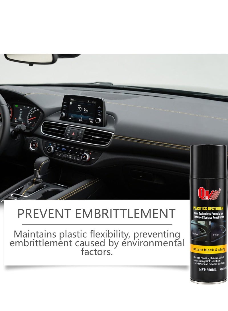 3PCS Q&V Plastics Restorer Spray 250ML Nano Technology Plastic Polish Restorer Car Interior Exterior Trim Restorer Dashboard Polish Rubber Vinyl Shine UV Protection Instant Black Gloss Finish Model QV5-112 - Image 5
