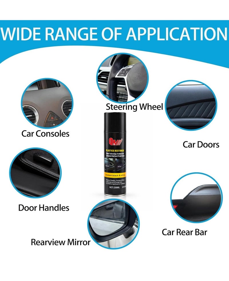 3PCS Q&V Plastics Restorer Spray 250ML Nano Technology Plastic Polish Restorer Car Interior Exterior Trim Restorer Dashboard Polish Rubber Vinyl Shine UV Protection Instant Black Gloss Finish Model QV5-112 - Image 3