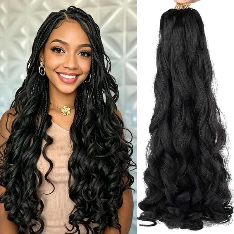 ال ام زد اي ام شعر تجديل فرنسي مجعد 24 بوصة، شعر تجديل مموج فضفاض مسبق التمدد، 8 قطع، شعر تجديل أسود نابض، تجديل فرنسي مجعد، شعر كروشيه للنساء السود، إضافات شعر اصطناعية، اللون 1ب - Image 1