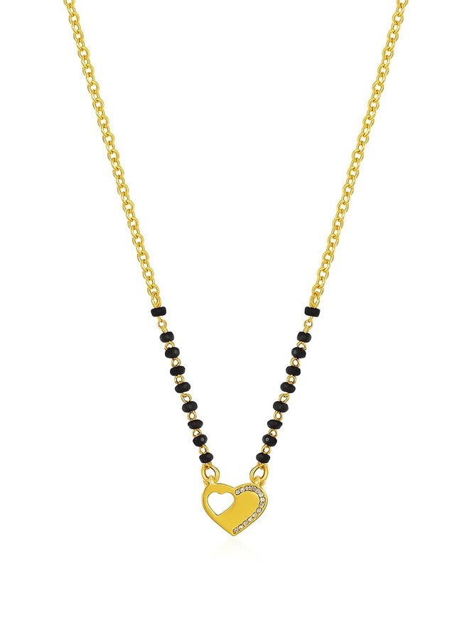 sweeply Elegant Heart Mangalsutra with Black Beads | Party & Daily, Wear Jewelry for Women, Perfect, Gift for Diwali, Wedding, Anniversary, Birthday, Valenting, Karwa Chauth Special - Image 1