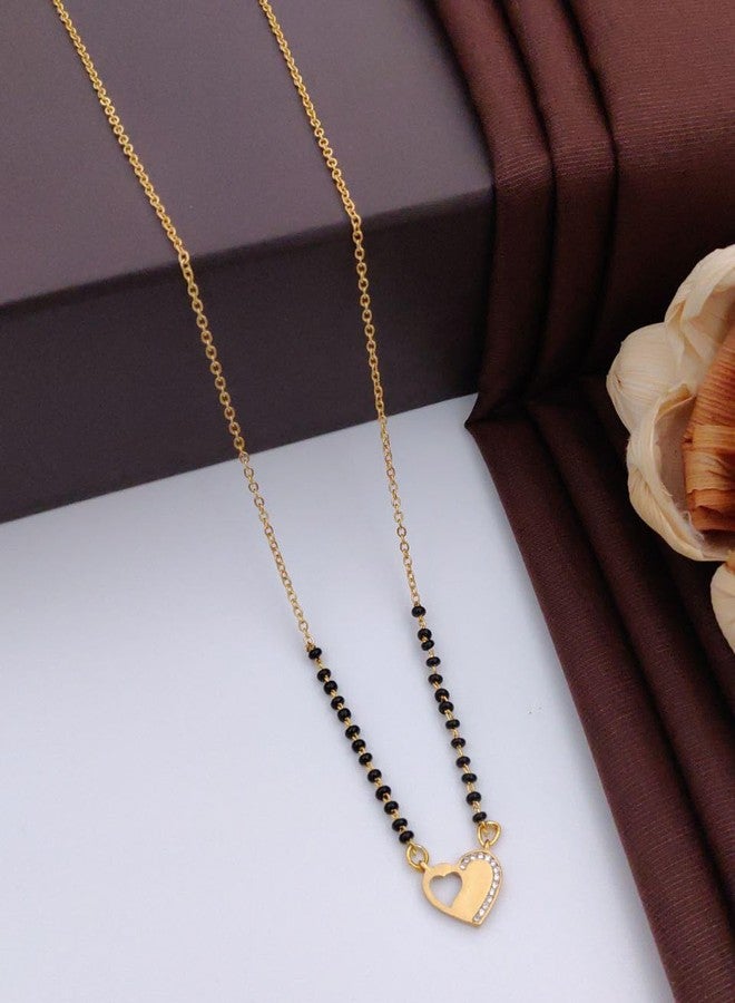 sweeply Elegant Heart Mangalsutra with Black Beads | Party & Daily, Wear Jewelry for Women, Perfect, Gift for Diwali, Wedding, Anniversary, Birthday, Valenting, Karwa Chauth Special - Image 2