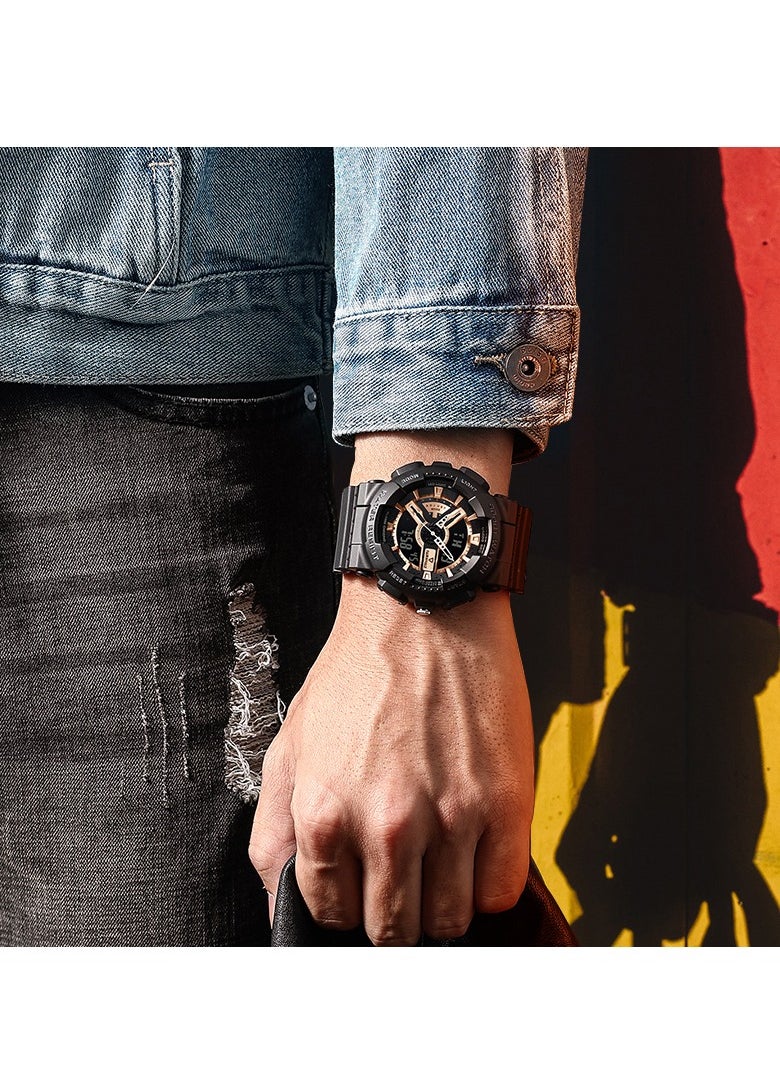 Mark Fairwhale - Analog Digital Gloss Black Resin Strap with Gold Dial Men's Watch - Image 1