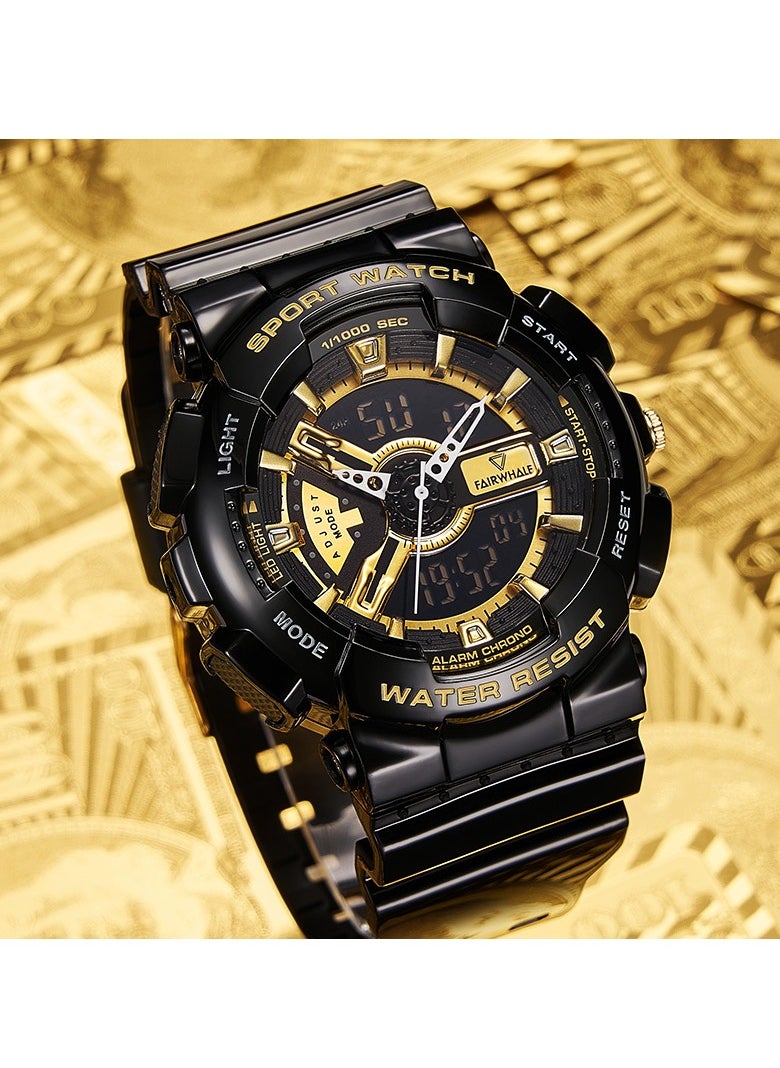 Mark Fairwhale - Analog Digital Gloss Black Resin Strap with Gold Dial Men's Watch - Image 1