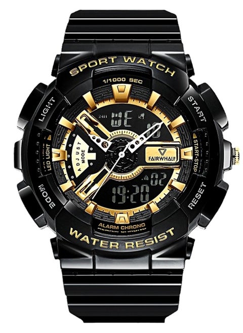 Analog Digital Gloss Black Resin Strap with Gold Dial Men's Watch