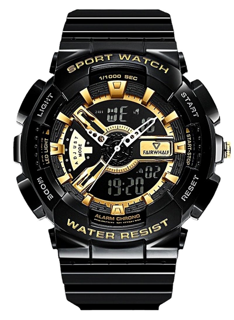 Mark Fairwhale - Analog Digital Gloss Black Resin Strap with Gold Dial Men's Watch - Image 1