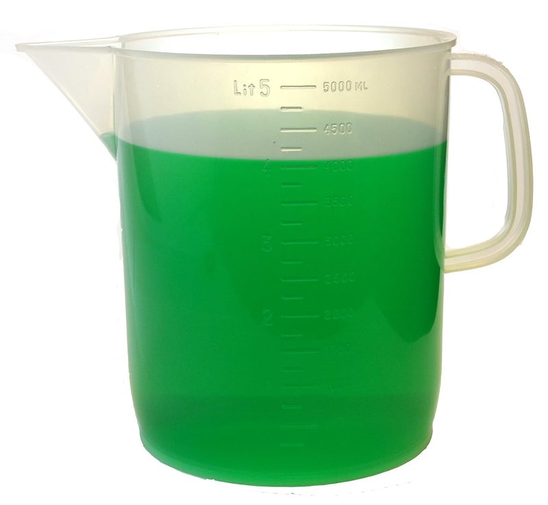 Salco Salco Measuring Jug 5000mL 5 Liter Short Form Polypropylene Plastic Molded Graduations Chemical Resistant Autoclavable Handle for Convenient Lifting Pitcher Large Measuring Cup 1  - Image 1