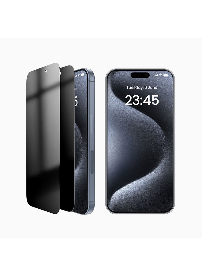 يو جرين واقي شاشة خصوصية أيفون 15 برو, سهل التركيب مع إطار محاذاة, مضاد للسقوط ومضاد للخدش, صديق للحافظة, 28 درجة مضاد للتجسس وبصمات الأصابع - Image 1