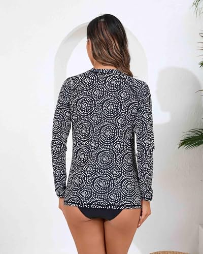 Halcurt Women's Long Sleeve Rash Guard Swim Shirts Quick Dry UPF50+ UV Sun Protection Swimsuit Top Black White Polka Dot L - Image 2