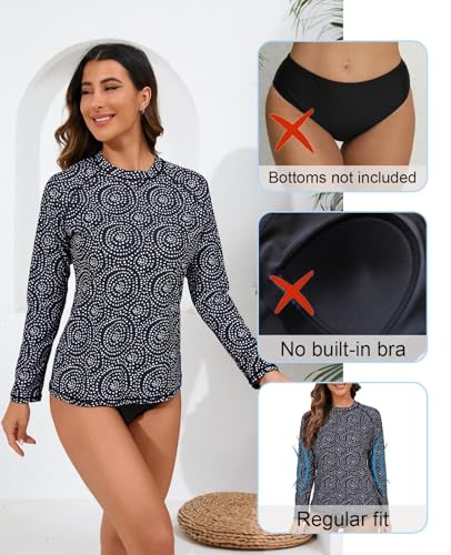 Halcurt Women's Long Sleeve Rash Guard Swim Shirts Quick Dry UPF50+ UV Sun Protection Swimsuit Top Black White Polka Dot L - Image 5