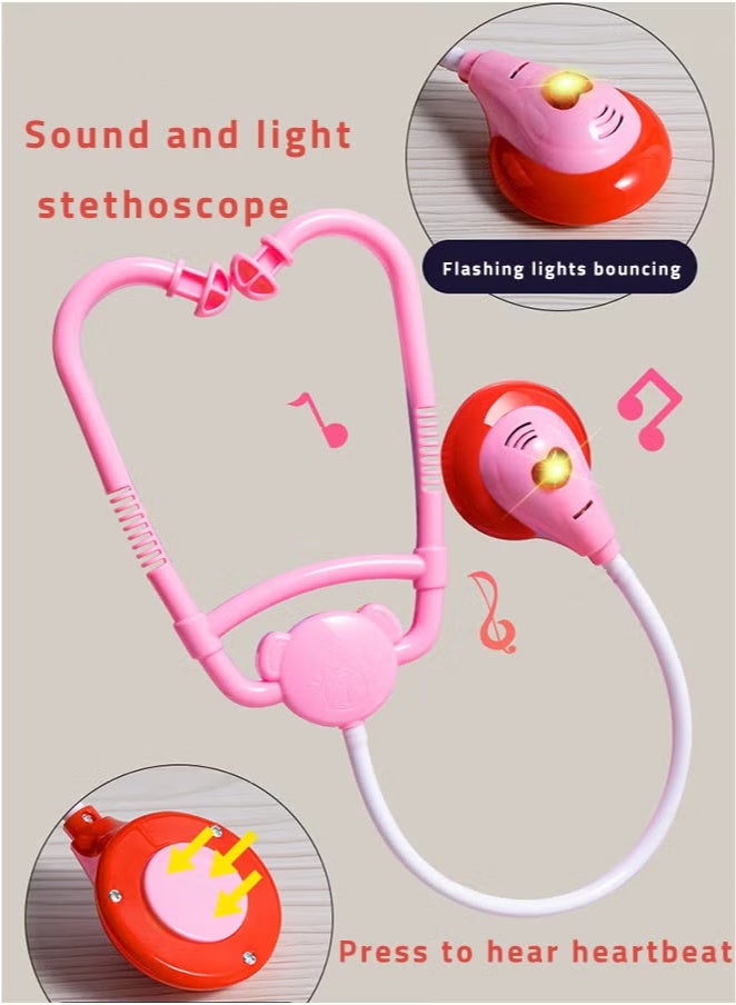 65 قطعة مجموعة أدوات طبيب الأطفال الوردية ، ألعاب تمثيلية مع سماعة الطبيب العاملة وحقيبة حمل المعطف للعب الأدوار الطبية لعبة تعليمية مجموعة لعب الطبيب للأولاد والبنات من عمر 3 سنوات فما فوق - Image 4