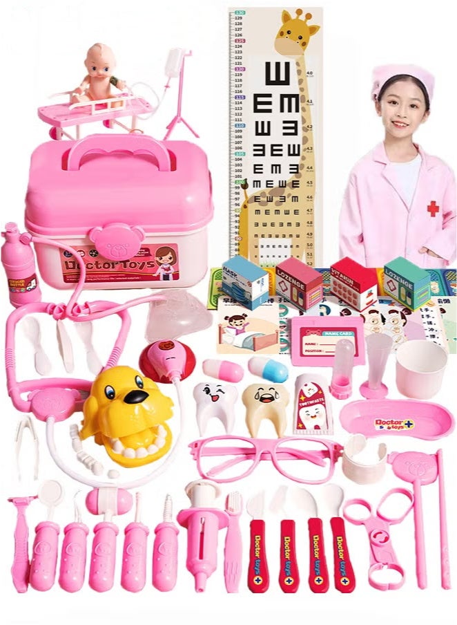 65 قطعة مجموعة أدوات طبيب الأطفال الوردية ، ألعاب تمثيلية مع سماعة الطبيب العاملة وحقيبة حمل المعطف للعب الأدوار الطبية لعبة تعليمية مجموعة لعب الطبيب للأولاد والبنات من عمر 3 سنوات فما فوق - Image 1