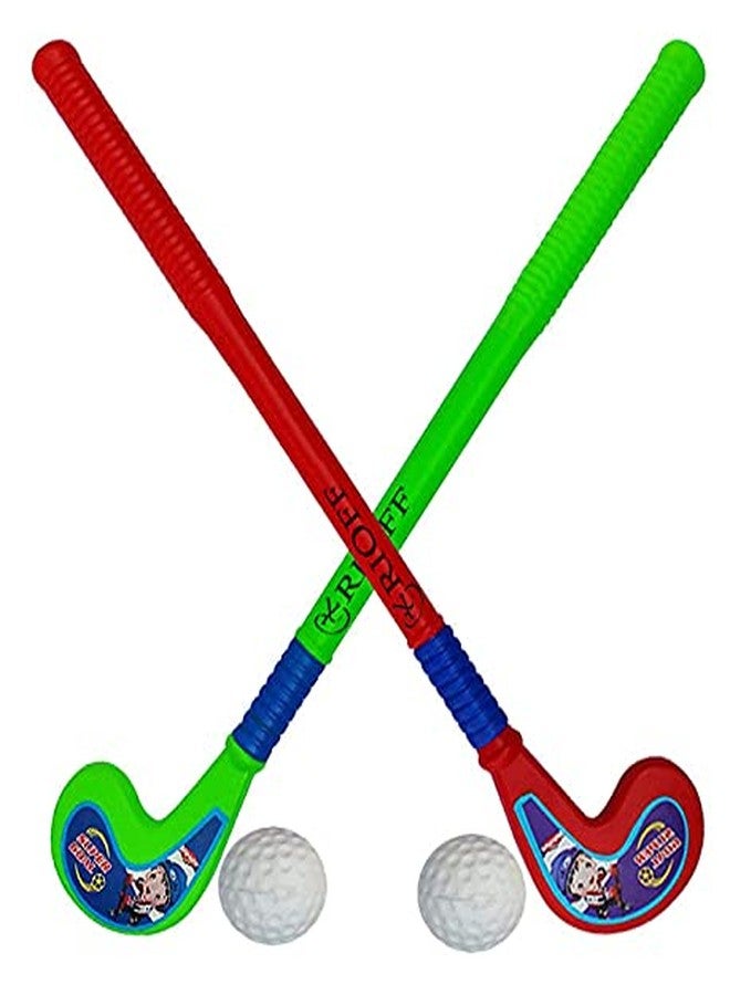Rioff® Plastic Hockey Stick for Kids 2 Hockey 2 Ball Boy and Girl Set of 2 - Image 1