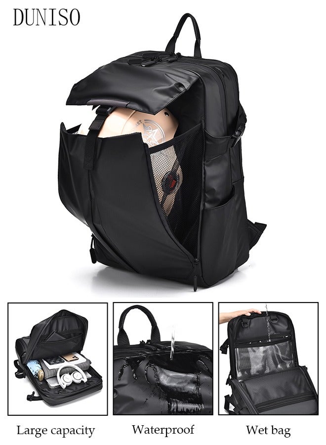 DUNISO 17.3 Inch Expandable Laptop Bag with Multi Compartment Lightweight Handbag Travel Backpack Water-Resistant Dust-proof Shoulder Bag with Dry and Wet Separation Bag and Helmet Basketball Pocket  - Image 1