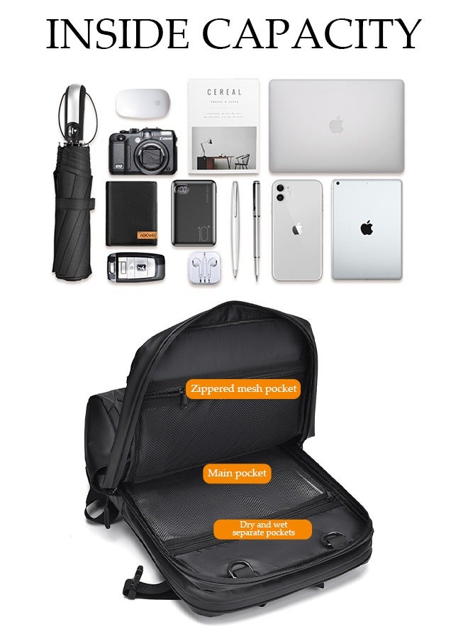 DUNISO 17.3 Inch Expandable Laptop Bag with Multi Compartment Lightweight Handbag Travel Backpack Water-Resistant Dust-proof Shoulder Bag with Dry and Wet Separation Bag and Helmet Basketball Pocket  - Image 5