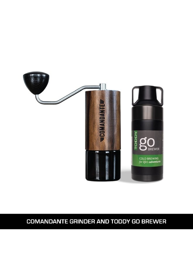 COMANDANTE C40 MK4 Manual Coffee Grinder Liquid Amber with Nitro Burrs, 40g Capacity, 740g Weight and Toddy Go Brew Black Cold Brew System 500ml, Compact Cold Brew Brewer  - Image 1