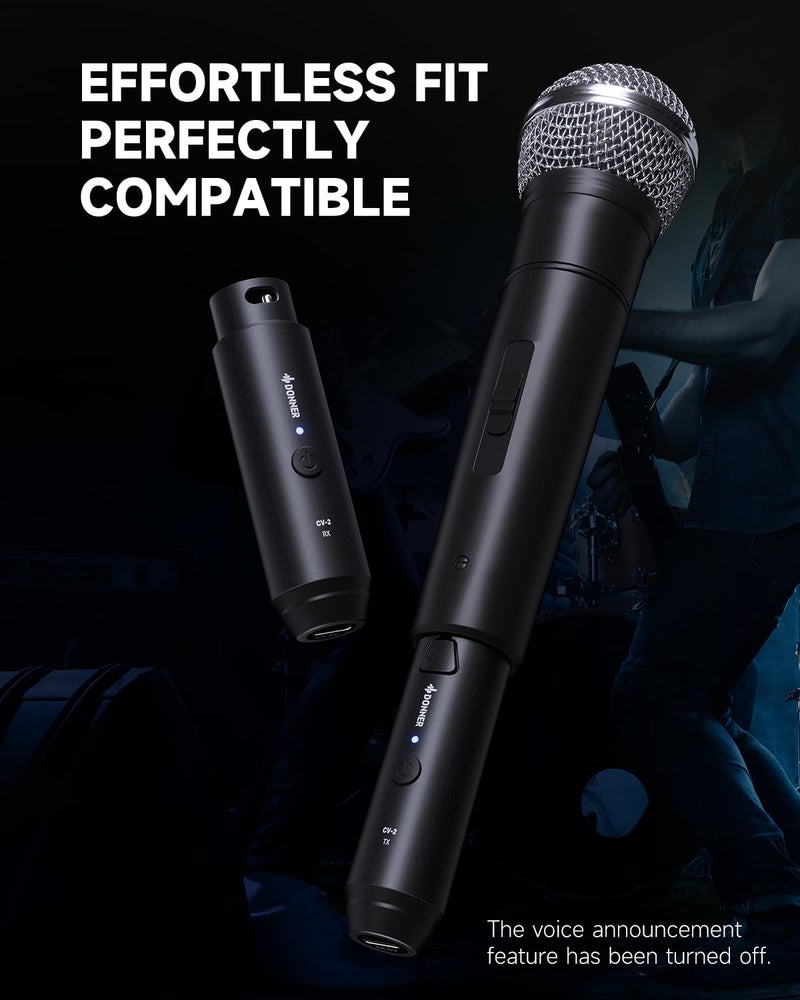 Donner Wireless XLR Microphone Transmitter Receiver, 2.4GHz Plug-on Wireless Mic Adapter with 24-bit/192kHz High-Resolution for Dynamic Microphones, Audio Mixer, PA System, Camera (CV-2) - Image 2