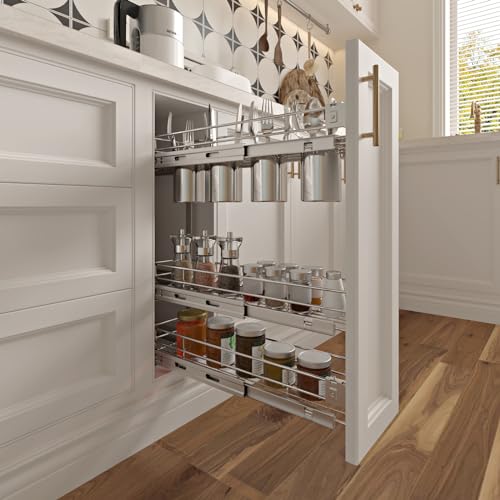Sikarou 3-Tier 5" W x 21" D Narrow Pull Out Cabinet Organizer, Roll out Spice Rack Holder Shelve, Slide Out Slim Storage Wire Baskets for Storage Organization - Image 5