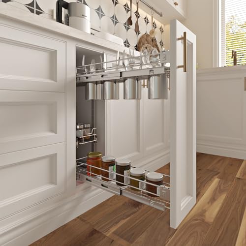 Sikarou 3-Tier 5" W x 21" D Narrow Pull Out Cabinet Organizer, Roll out Spice Rack Holder Shelve, Slide Out Slim Storage Wire Baskets for Storage Organization - Image 4