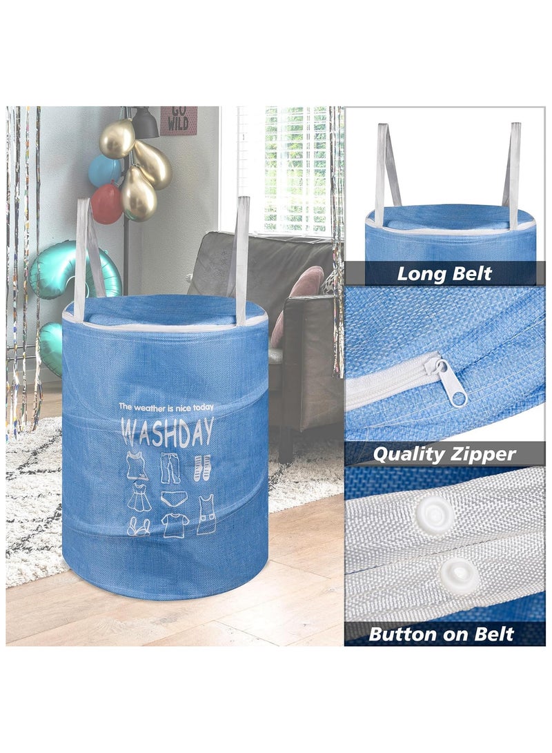 45L Round Canvas Laundry Hamper, Foldable Waterproof Storage Basket - Image 5