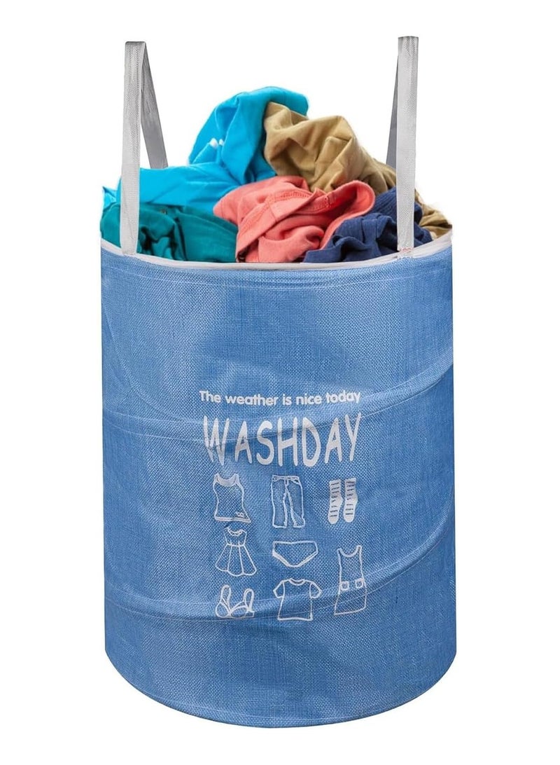 45L Round Canvas Laundry Hamper, Foldable Waterproof Storage Basket - Image 1