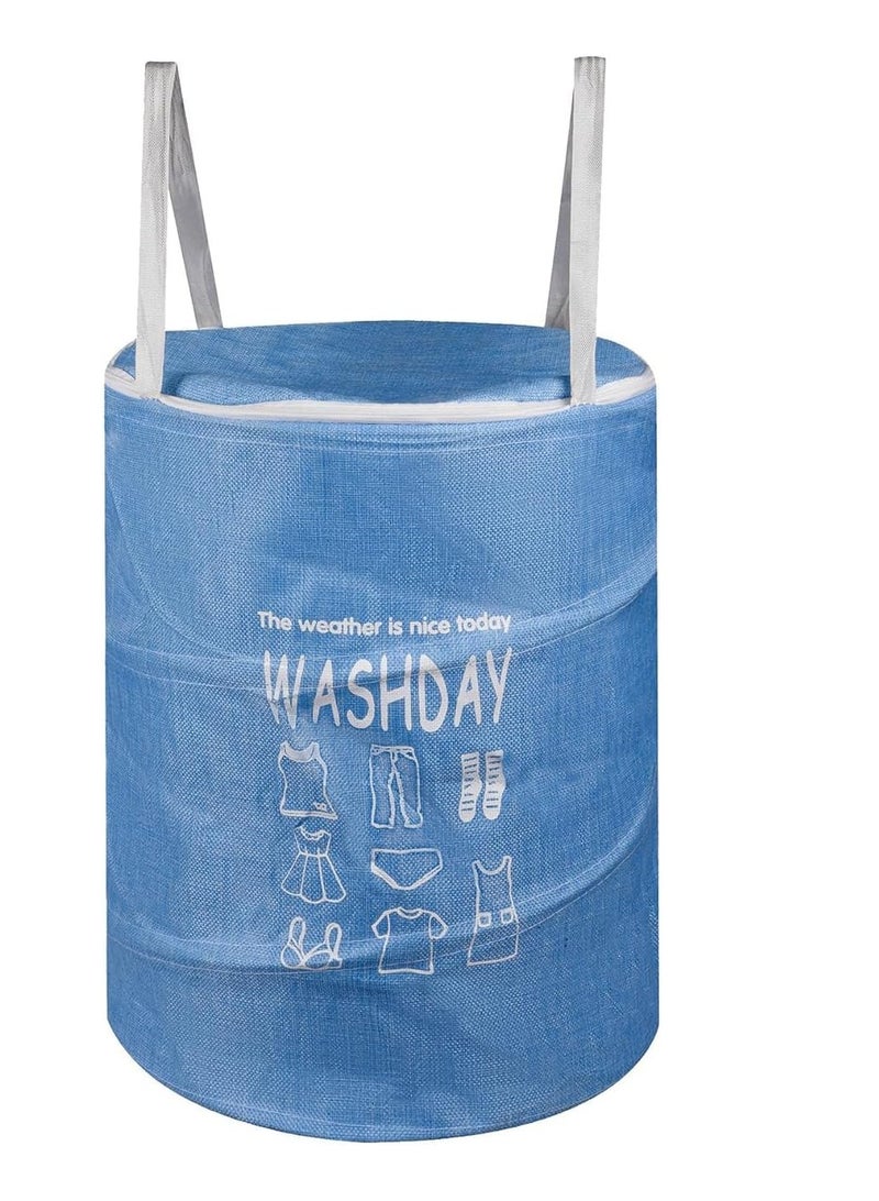 45L Round Canvas Laundry Hamper, Foldable Waterproof Storage Basket - Image 2