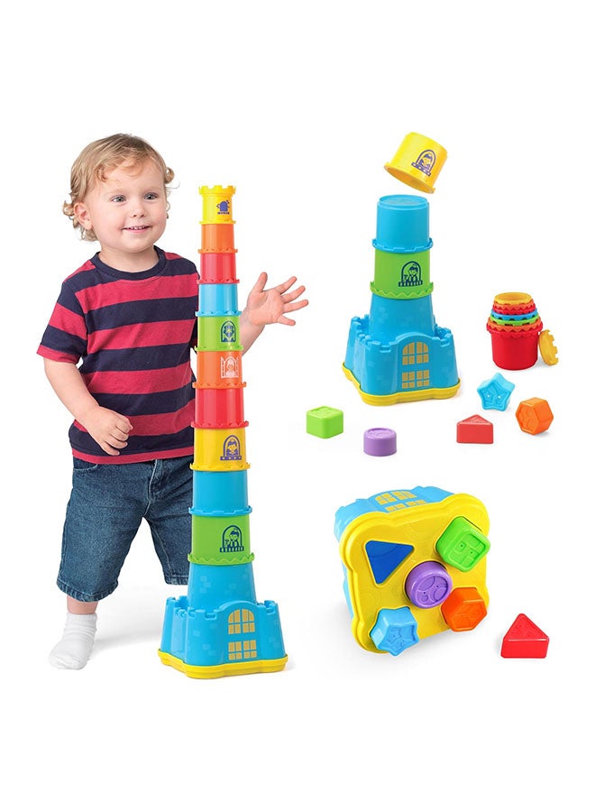 Little Learners Castle Stacking Cups - Stack And Sort Colors, Sizes, Numbers, 22 Inches Tall, 11-Piece Set
