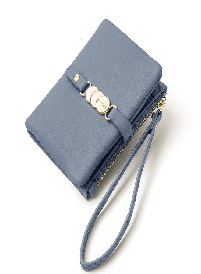 AOXONEL Womens Wallets Small Rfid Bifold Wristlet,Ladies Wallets for Card Coin,Change Purse with Wrist Strap (Blue) - Image 1