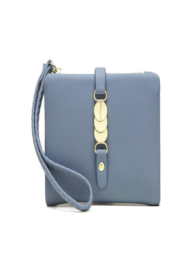 AOXONEL Womens Wallets Small Rfid Bifold Wristlet,Ladies Wallets for Card Coin,Change Purse with Wrist Strap (Blue) - Image 4