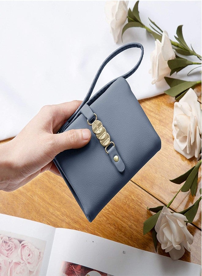 AOXONEL Womens Wallets Small Rfid Bifold Wristlet,Ladies Wallets for Card Coin,Change Purse with Wrist Strap (Blue) - Image 3