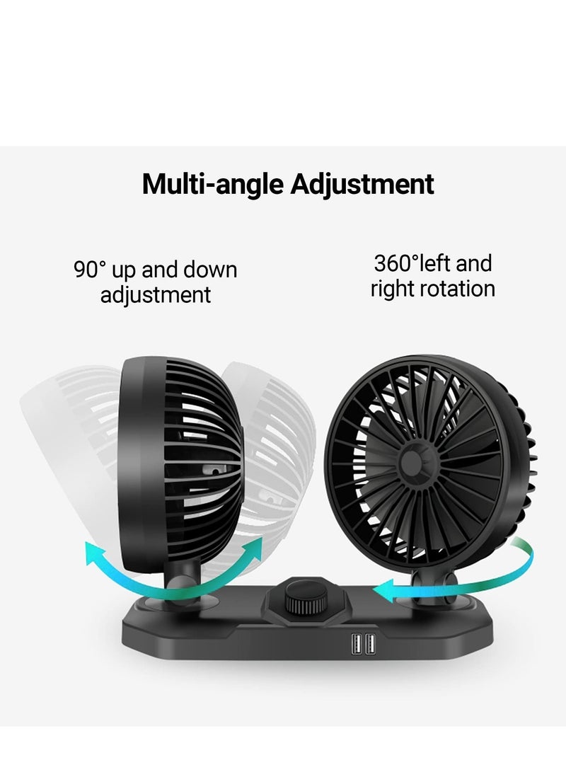 Excefore Dual Head USB Car Fan, 12 V 360°Adjustable Dual Head Cooling Air Fan, Two 3.1A USB Smart Output Charging Port,Suitable for Sedan SUV RV Truck Cruise, Home Office Desktop - Image 3