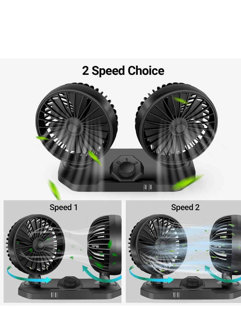Excefore Dual Head USB Car Fan, 12 V 360°Adjustable Dual Head Cooling Air Fan, Two 3.1A USB Smart Output Charging Port,Suitable for Sedan SUV RV Truck Cruise, Home Office Desktop - Image 5