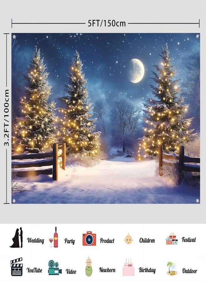 LDWLYW Snowy Winter Scene Backdrop Merry Christmas Party Decorations Banner Large Christmas Night Snow Pine Trees Holiday Party Photography Background Wall Decor Photo Props 5x3ft - Image 3