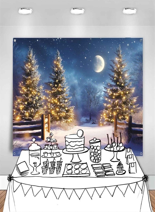 LDWLYW Snowy Winter Scene Backdrop Merry Christmas Party Decorations Banner Large Christmas Night Snow Pine Trees Holiday Party Photography Background Wall Decor Photo Props 5x3ft - Image 4