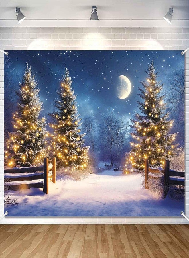 LDWLYW Snowy Winter Scene Backdrop Merry Christmas Party Decorations Banner Large Christmas Night Snow Pine Trees Holiday Party Photography Background Wall Decor Photo Props 5x3ft - Image 1
