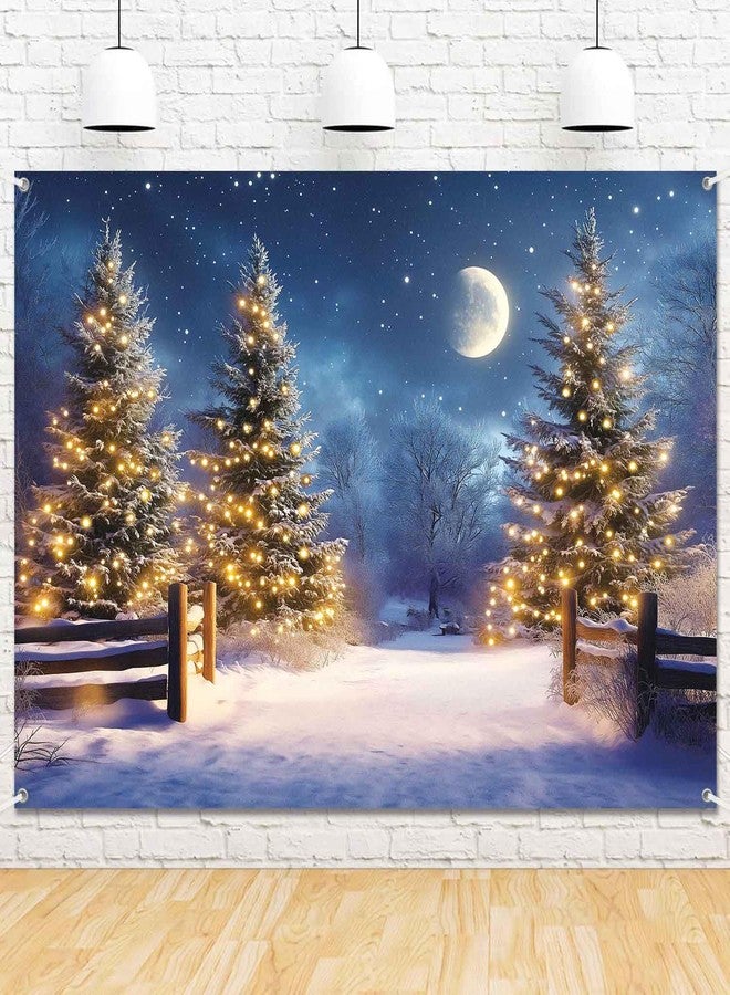 LDWLYW Snowy Winter Scene Backdrop Merry Christmas Party Decorations Banner Large Christmas Night Snow Pine Trees Holiday Party Photography Background Wall Decor Photo Props 5x3ft - Image 2