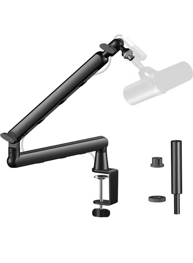 Microphone Boom Arm, Professional Microphone Arm, Desk Low Profile Mic Arm Stand, with Accessories with 360° Rotation, Cable Management, Extended Riser, Mic Clip, with Accessories, black