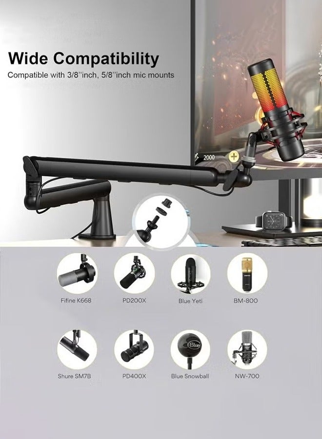 XiuWoo Microphone Boom Arm, Professional Microphone Arm, Desk Low Profile Mic Arm Stand, with Accessories with 360° Rotation, Cable Management, Extended Riser, Mic Clip, with Accessories, black - Image 3