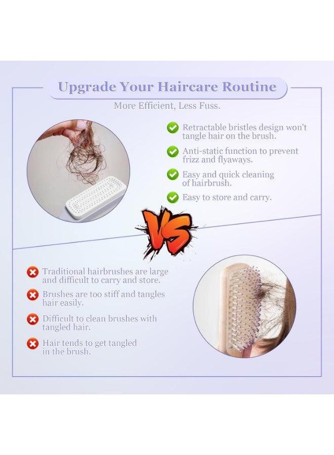 Self Cleaning Hair Brush with Retractable Bristles, Anti-Static Scalp Massage Comb for Thick & Curly Hair, Easy Hair Removal Tool - Image 3