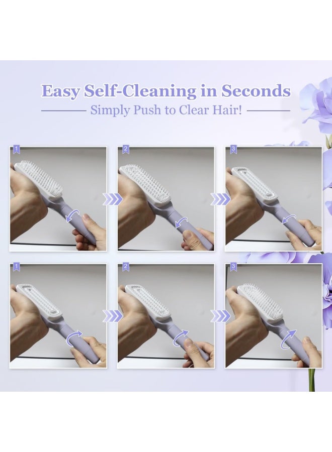 Self Cleaning Hair Brush with Retractable Bristles, Anti-Static Scalp Massage Comb for Thick & Curly Hair, Easy Hair Removal Tool - Image 2