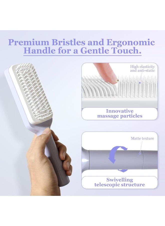 Self Cleaning Hair Brush with Retractable Bristles, Anti-Static Scalp Massage Comb for Thick & Curly Hair, Easy Hair Removal Tool - Image 4