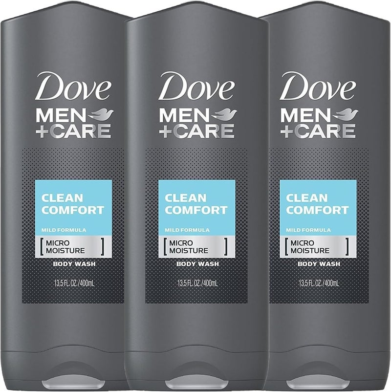 Dove Men + Care Clean Comfort Body & Face Wash, 13.5 Oz (Pack of 3)
