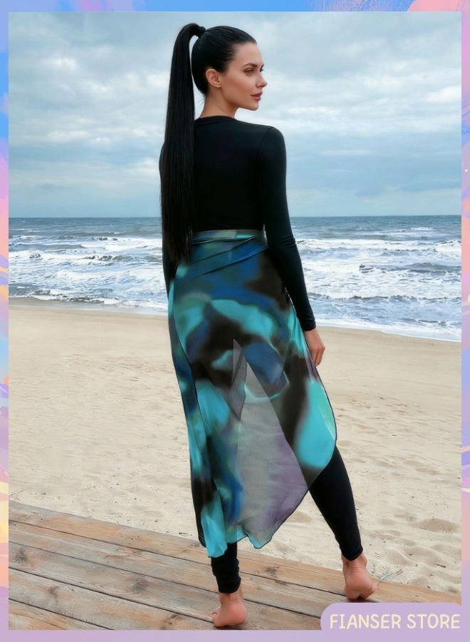 Fianser Burkini Swimsuits Set 2-Piece Swimwear With Long Chiffon Skirt Long Sleeve Beachwear Fashion Conservative Sun UV Protection Diving Suit Surfing Suit Quick Dry Swimming Costume Zipper Long Pants - Image 4